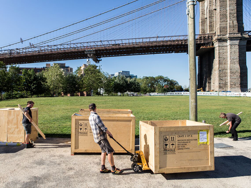 Standard8 installation team in New York moving shipping containers 